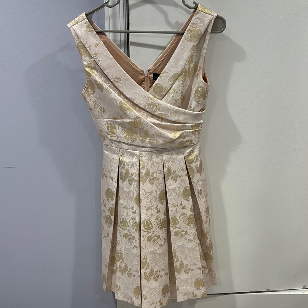 Tahari ASL blush pink and gold Pleated Wrap Mini Dress